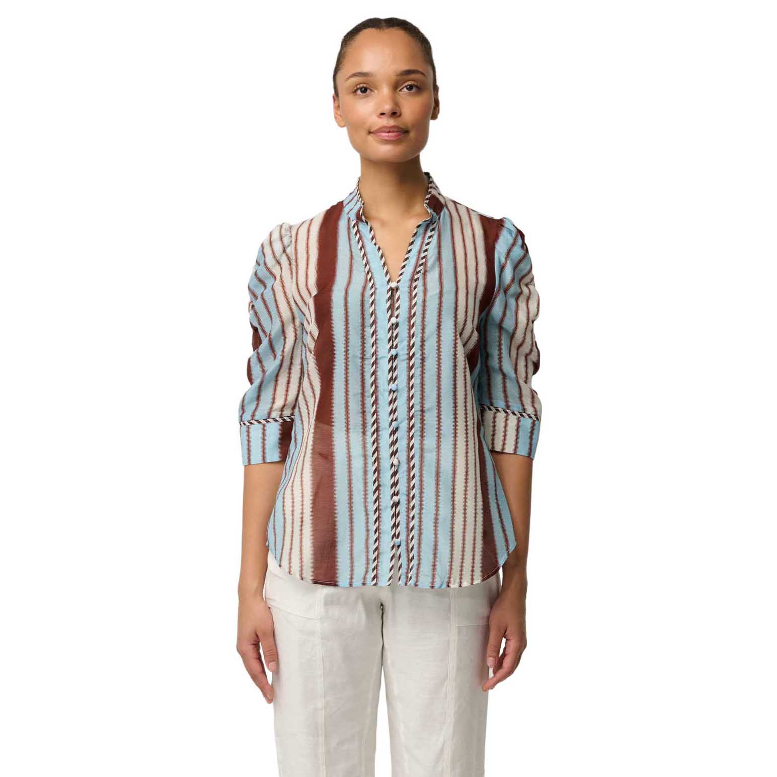OnceWas Calantha Cotton Silk Contrast Blouse